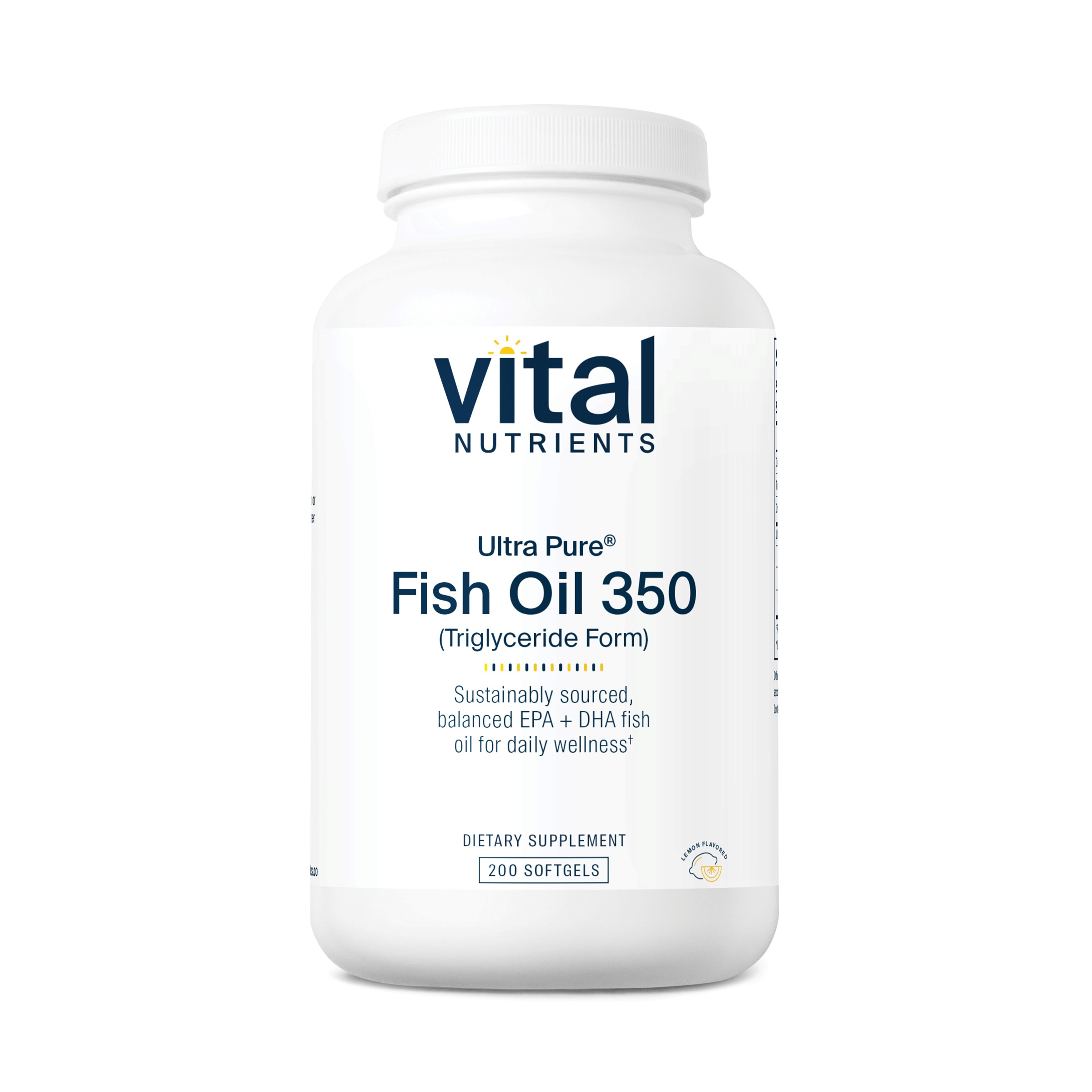 Vital Nutrients - Ultra Pure Fish Oil 350 (Pharmaceutical Grade) - Wild Caught Deep Sea Fish Oil, Cardiovascular Support, Natural Lemon Flavor - 200 Softgels