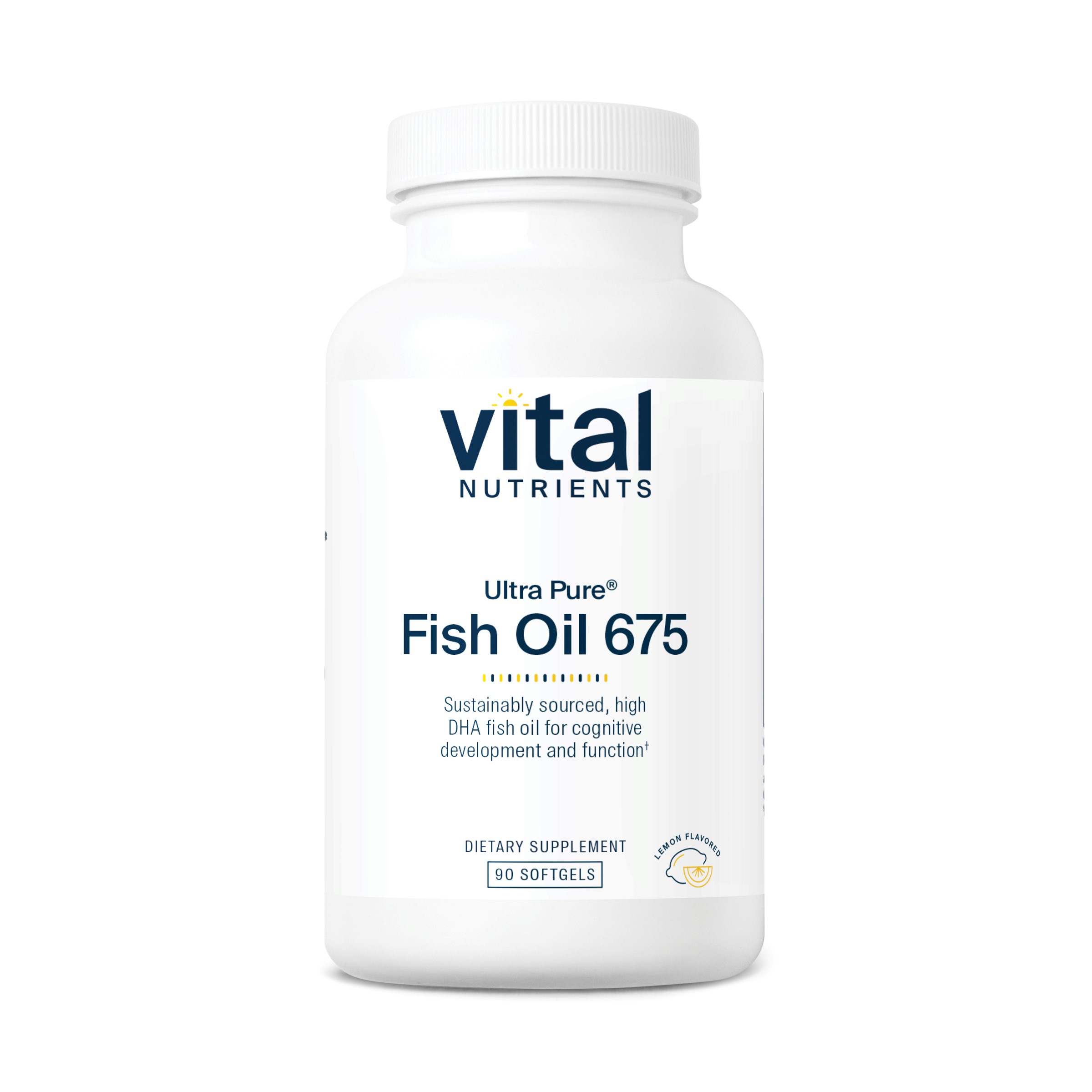 Vital Nutrients - Ultra Pure Fish Oil 675 High Omega-3 DHA (Pharmaceutical Grade) - Hi-Potency Wild Caught Deep Sea Fish Oil, Cardiovascular Support, Lemon Flavor - 90 Softgels per Bottle