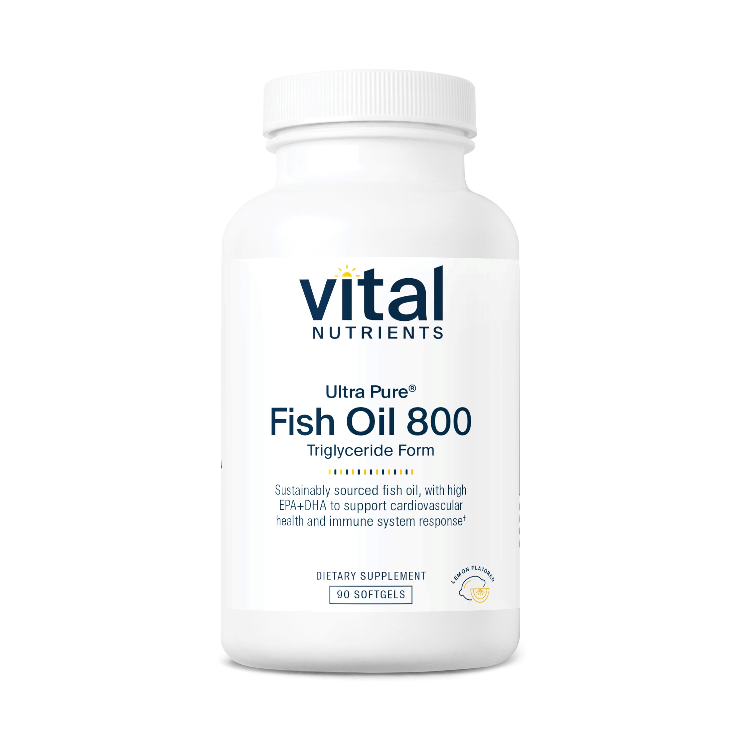 Vital Nutrients - Ultra Pure Fish Oil 800 Triglyceride Form (Pharmaceutical Grade) - Hi-Potency Wild Caught Deep Sea Fish Oil, Cardiovascular Support, Natural Lemon Flavor - 90 Softgels per Bottle