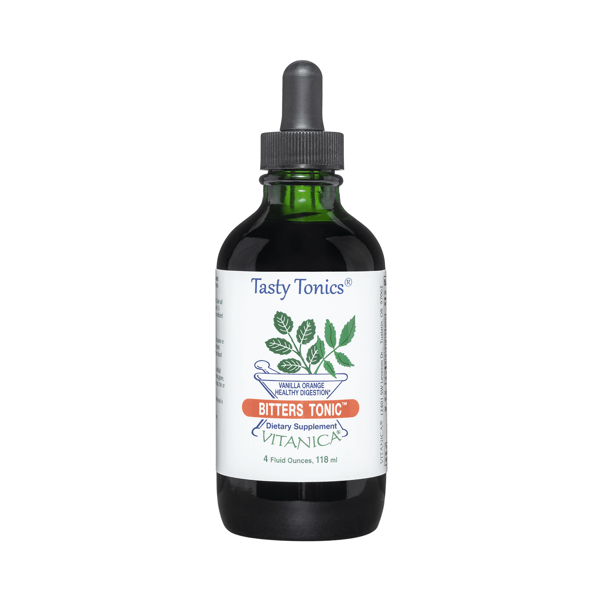 Vitanica Bitters Tonic, Liquid Digestion Supplement, Digestion Support, Alcohol Free, Vanilla Orange, Vegan, 4 Ounce