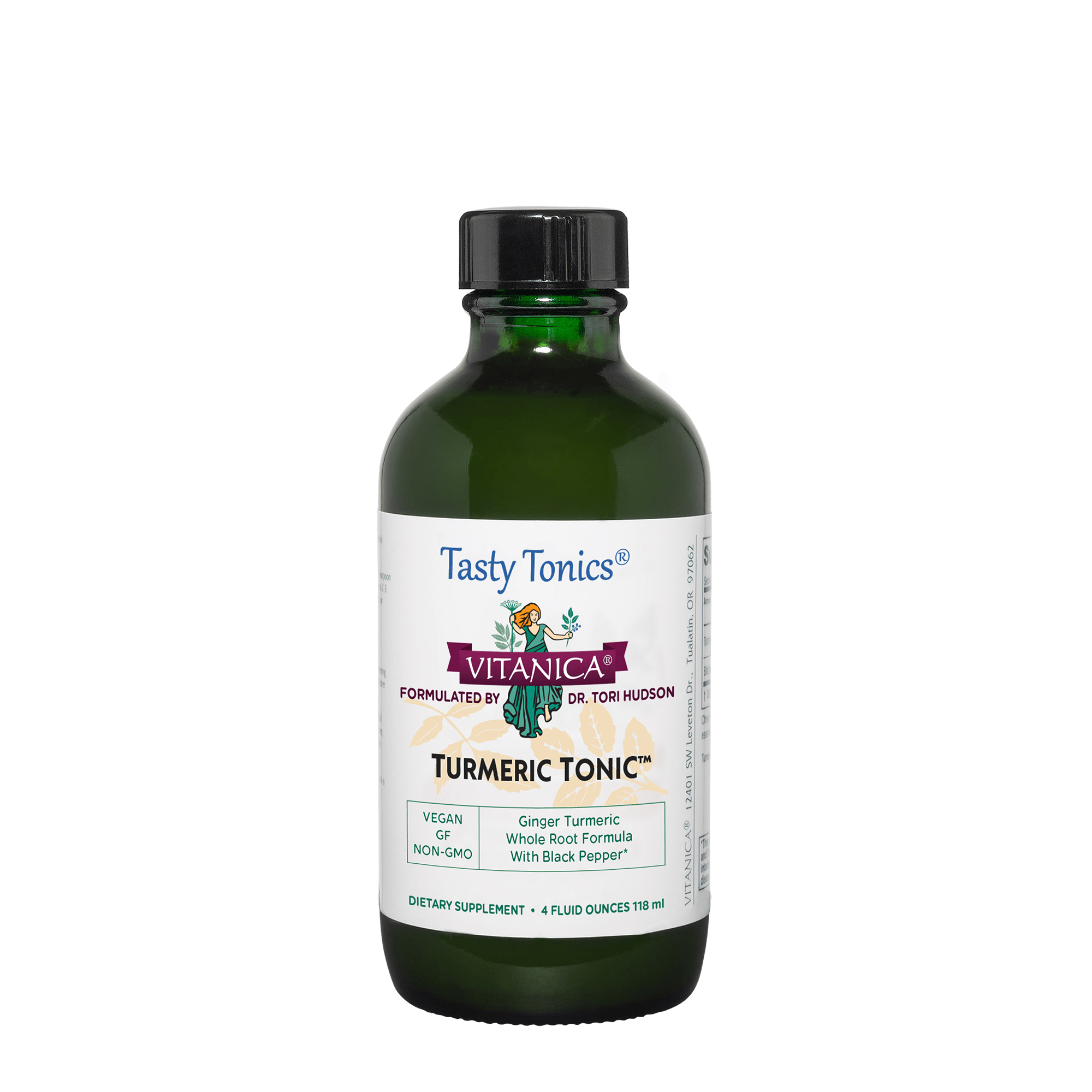 Vitanica Turmeric Tonic, Non-GMO Liquid Turmeric Curcumin Supplement 1000 mg, with Black Pepper and Ginger, Antioxidant, Vegan, Gluten Free, 4 Ounce