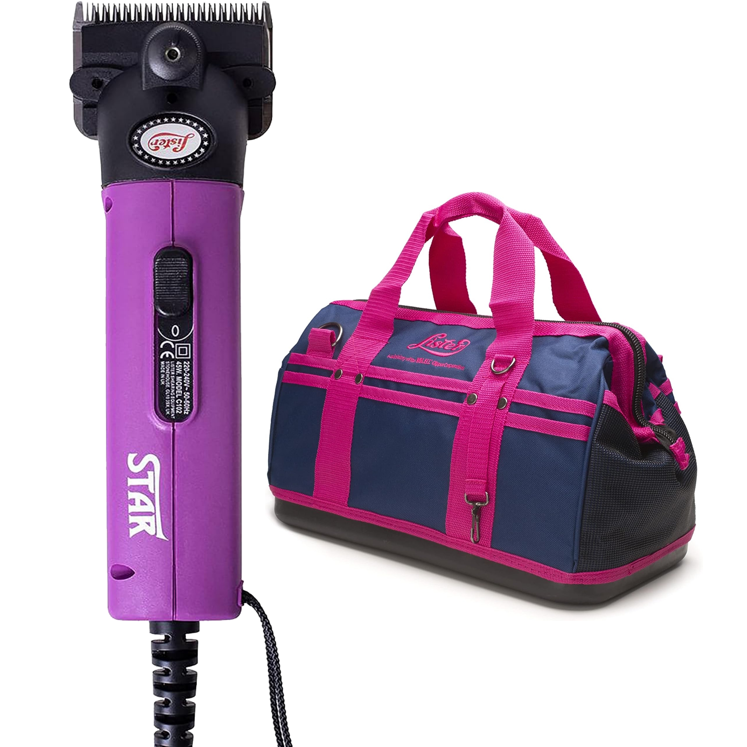 Lister Star Large Animal Clipper with Fine Blade for Horses, Cattle, Sheep, and Livestock, Purple with Soft Case (258-35920)