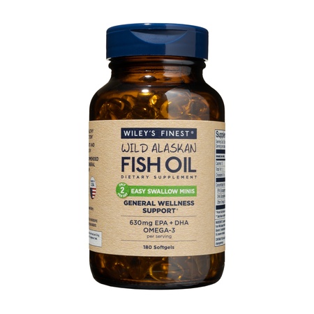 Wild Alaskan Omega-3 Fish Oil - Easy Swallow Minis 2X Double Strength 630mg EPA + DHA Natural Supplement 180 Mini Softgels
