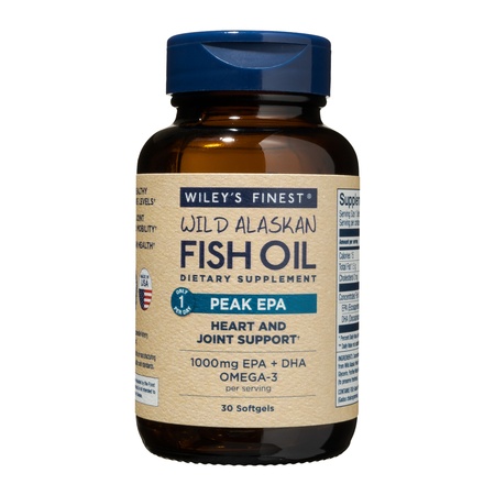 Wiley's Finest Wild Alaskan Fish Oil - 3X Triple Strength Peak EPA DHA, 1000mg Omega-3s, SQF-Certified, 30 Softgels