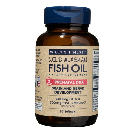 Wiley's Finest Wild Alaskan Fish Oil - Prenatal Mini DHA, 600mg EPA + DHA Omega-3s, 60 Softgels (Packaging May Vary)