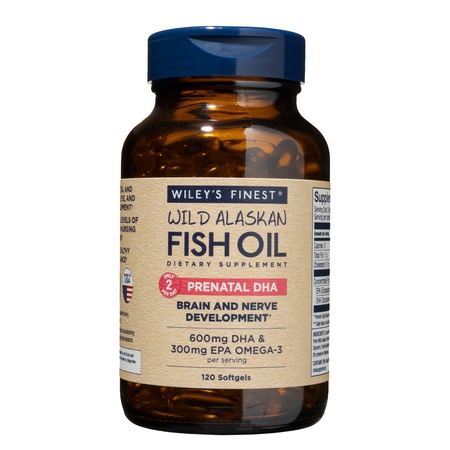 Wiley's Finest Wild Alaskan Fish Oil - Prenatal Mini DHA, 600mg EPA + DHA Omega-3s, 120 Softgels (Packaging May Vary)