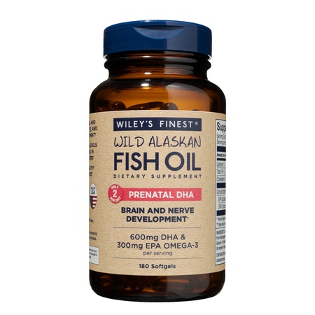 Wiley's Finest Wild Alaskan Fish Oil - Prenatal Mini DHA, 600mg EPA + DHA Omega-3s, 180 Softgels (Packaging May Vary)
