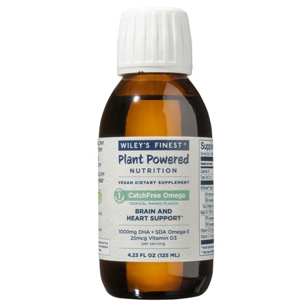 Wiley's Finest Catch Free Vegan Omega 3 Liquid Supplement, Organic Plant-Based Algae Oil DHA + EPA Fatty Acids, Fish Oil Alternative, Supports Heart, Brain, Joint Health, Non-GMO, 4oz Mango Flavor