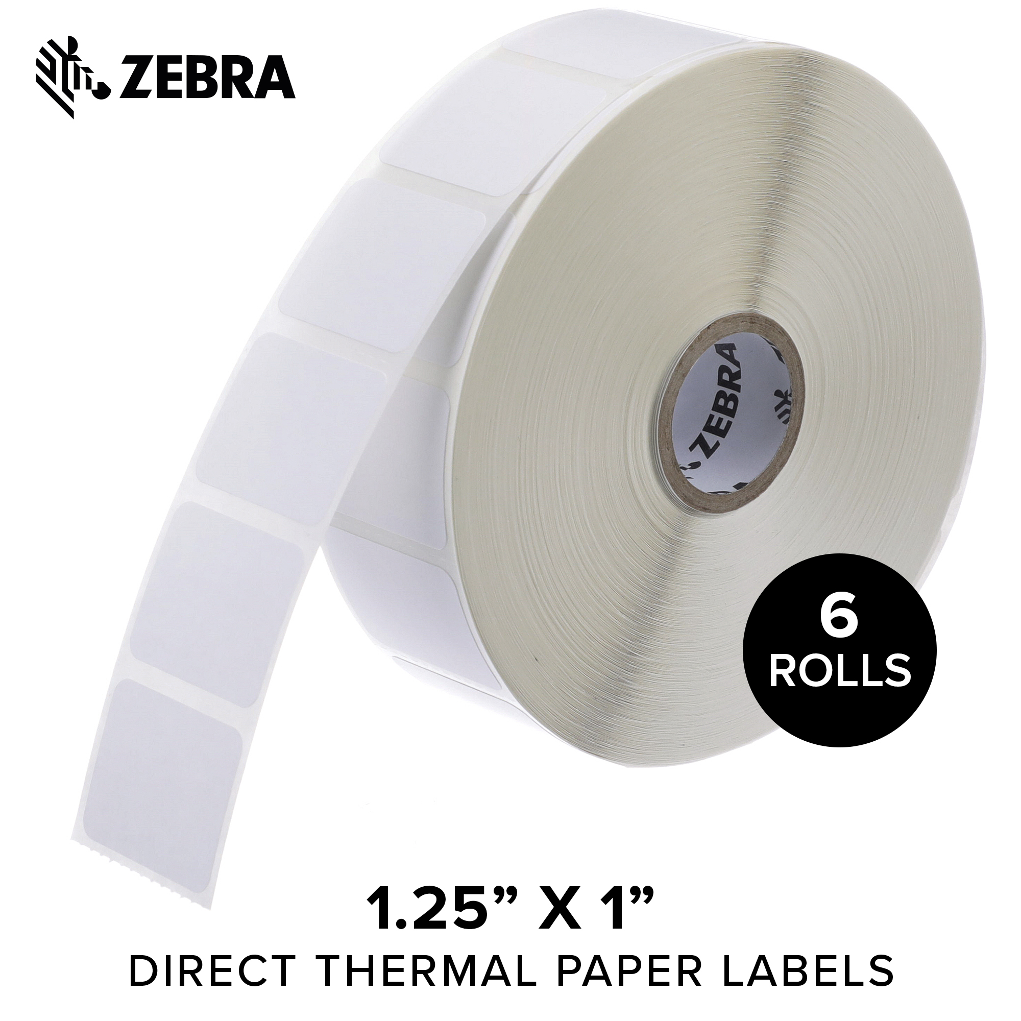 Zebra 10015784 Technologies Z-Perform 2000D Paper Label, Direct Thermal, Perforated, 1.25