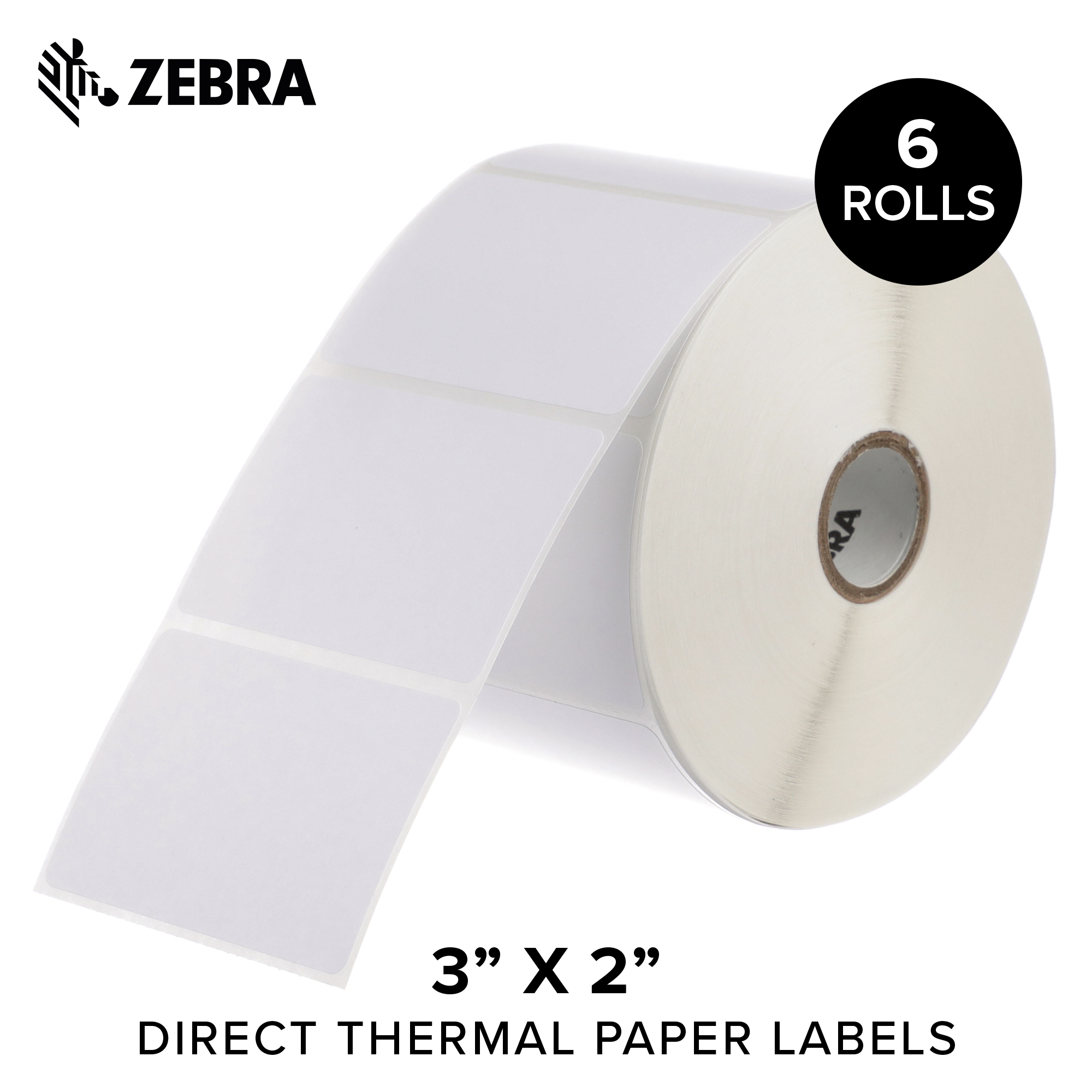 Zebra 3 x 2 in Direct Thermal Paper Labels Z-Perform 2000D Permanent Adhesive Shipping Labels 1 in Core 6 rolls 10031637SP