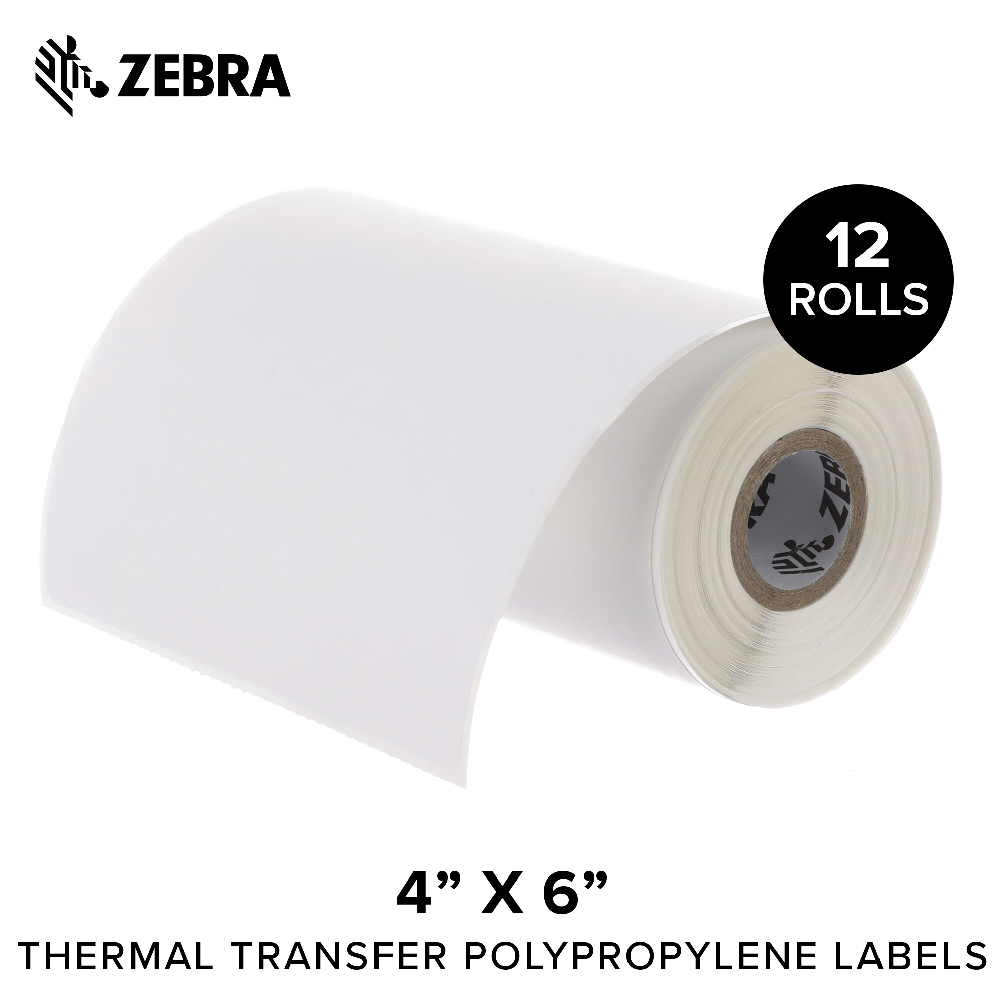 Zebra - 4 x 6 in Direct Thermal Paper labels, Z-Perform 1000D Permanent Adhesive Shipping labels, Zebra Mobile Printer Compatible, 0.75 in Core - 12 rolls - 10031661SP