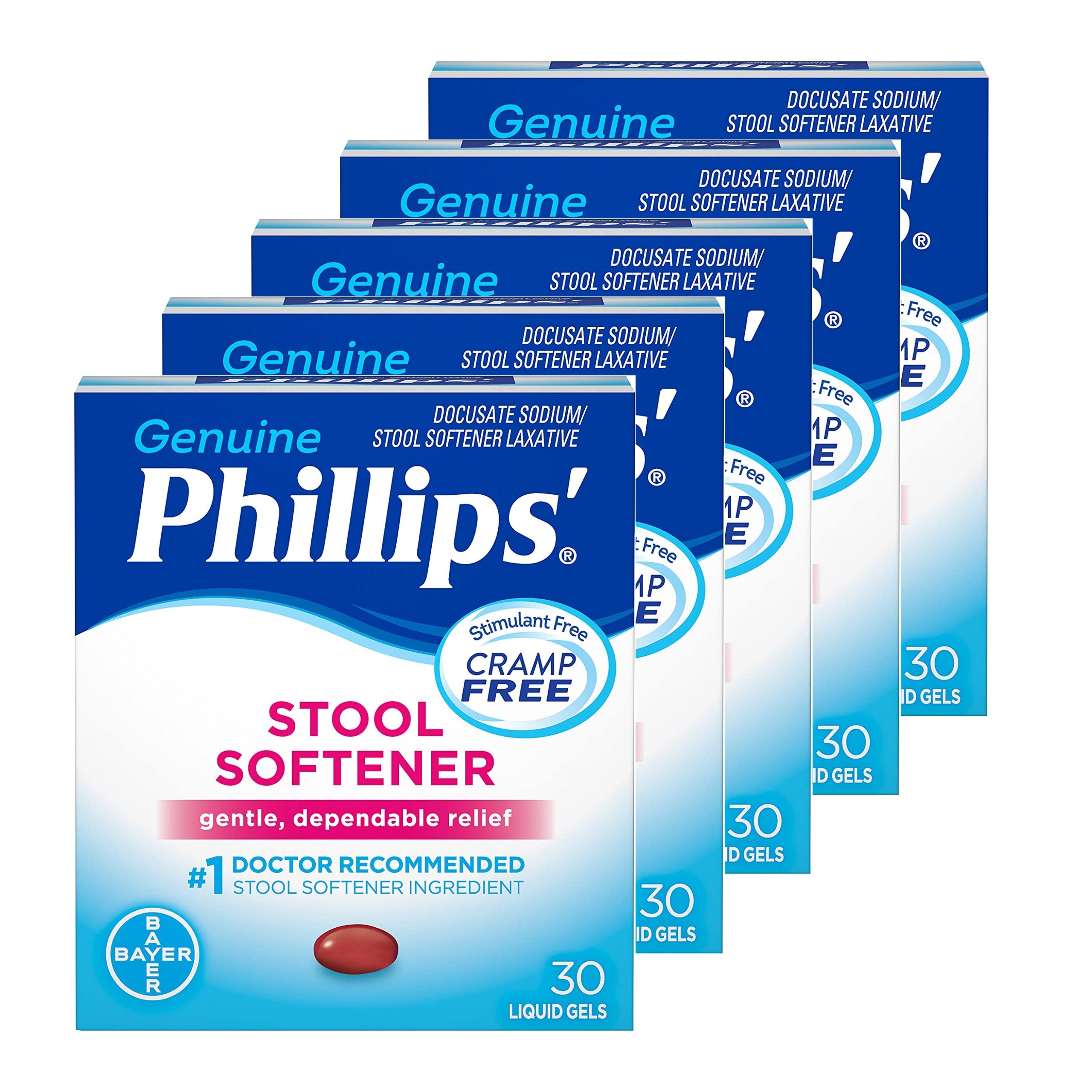 Phillips' Stool Softener Liquid Gels 30 Liquid Gels (Pack of 5)