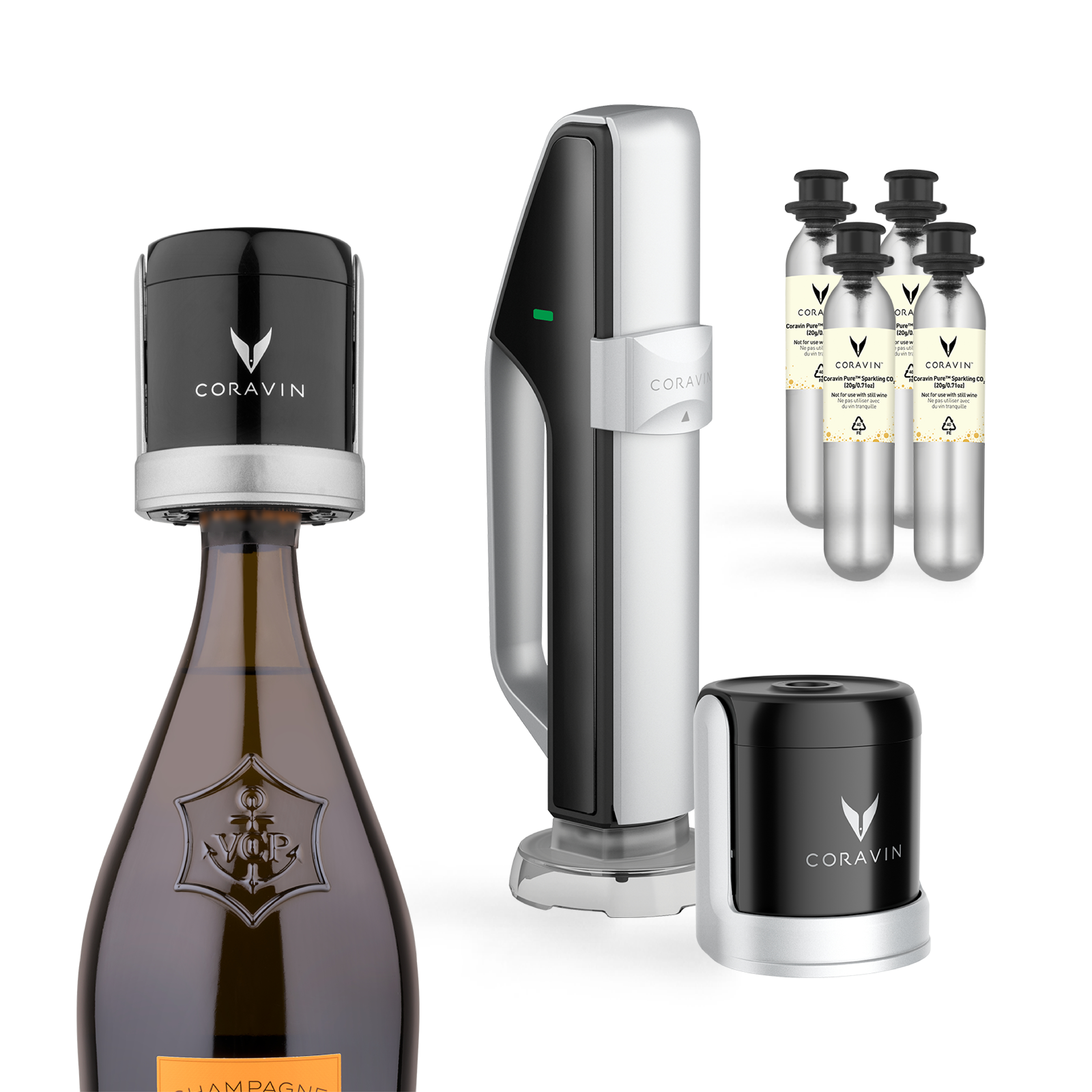 Coravin Sparkling Wine Preservation System - Includes 4 CO2 Gas Capsules and 2 Coravin Sparkling Stoppers