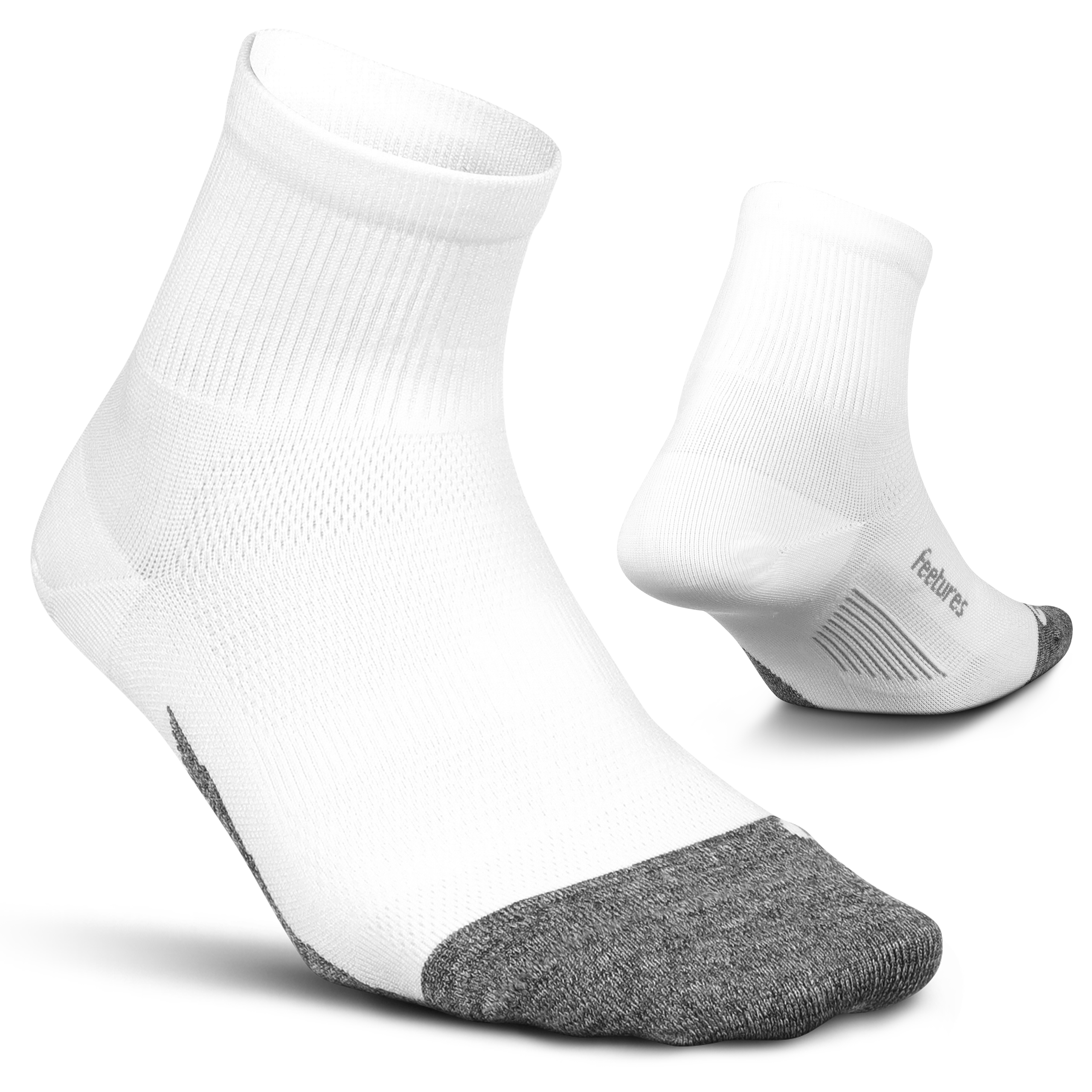 Feetures Elite Ultra Light Quarter- Athletic Running Socks for Women & Men, Targeted Compression, Moisture Wicking- Small, White