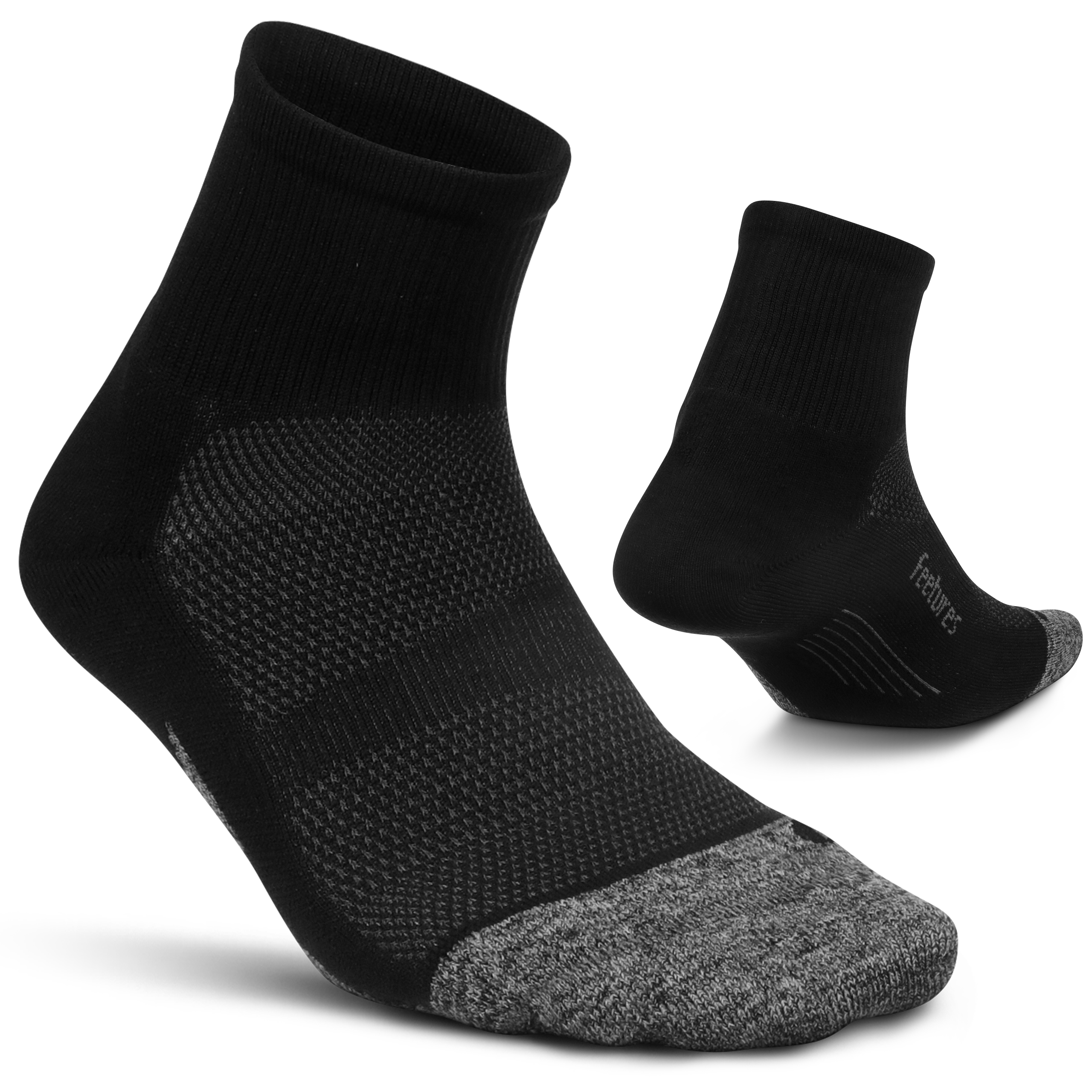 Feetures Elite Ultra Light Quarter- Athletic Running Socks for Women & Men, Targeted Compression, Moisture Wicking- X-Large, Black