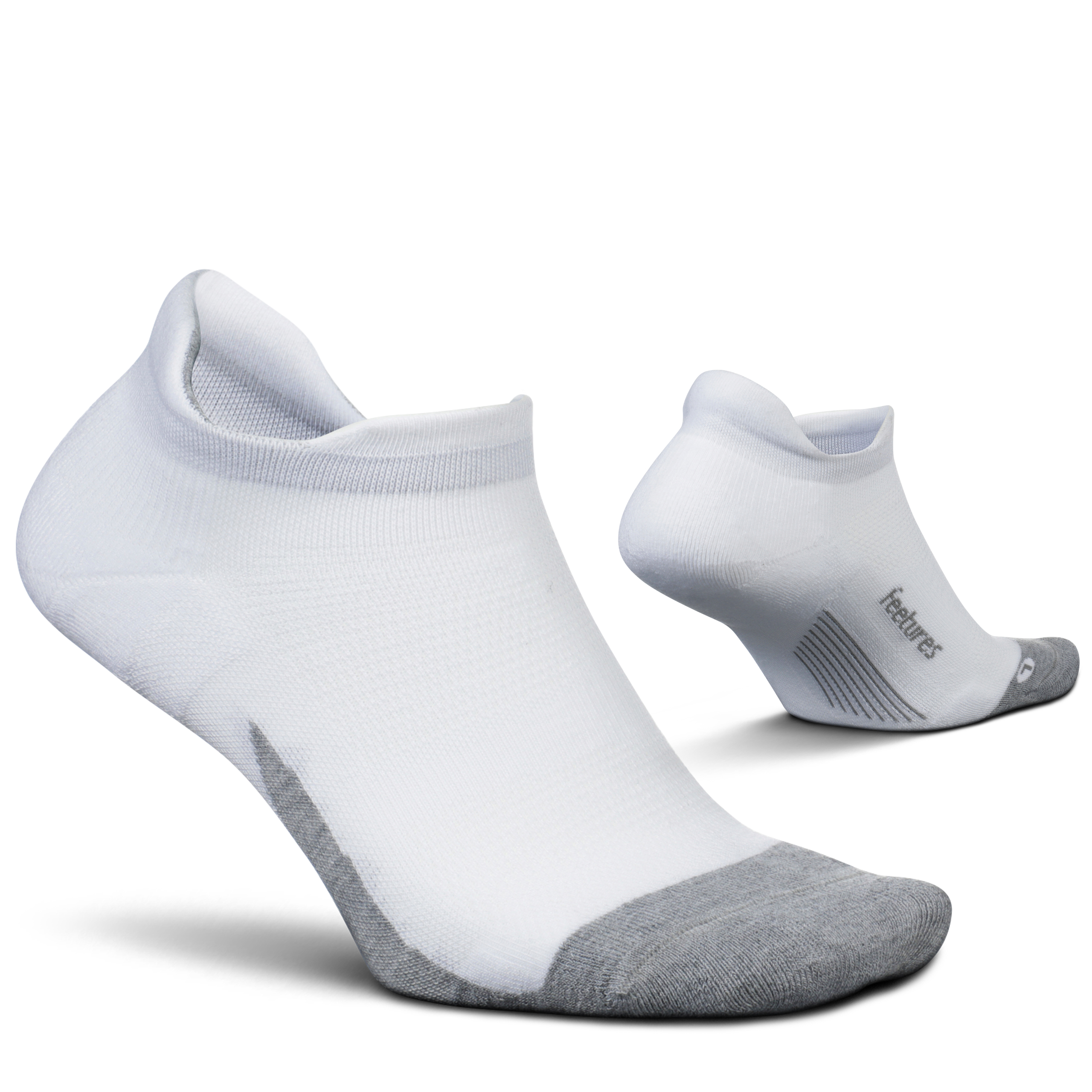 Feetures Elite Max Cushion No Show Tab Block- Running Socks for Men & Women, Athletic Compression Socks, Moisture Wicking- Large, White