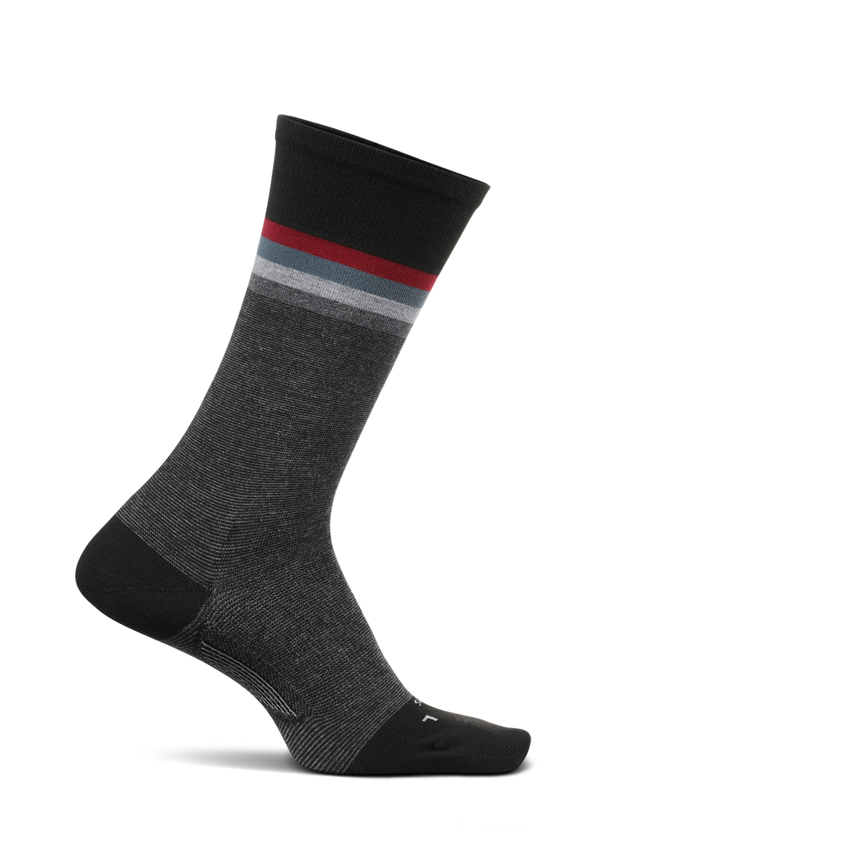 Feetures Mens Tailored Stripe Cushion Crew Sock (Medium, Black)