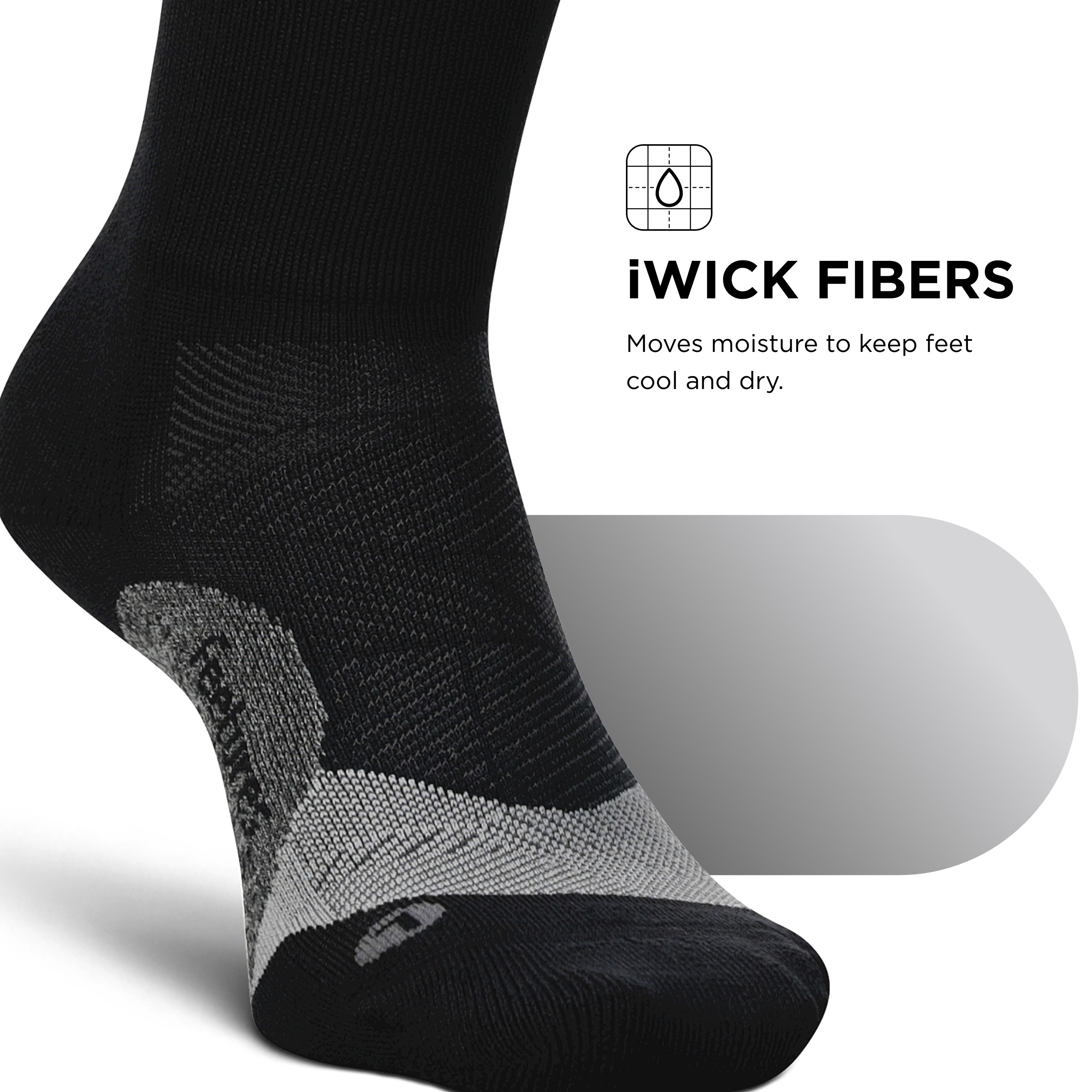 Feetures Elite Light Cushion Mini Crew Sock - Sport Sock - XL, Rythmic Black - Picture 17 of 36