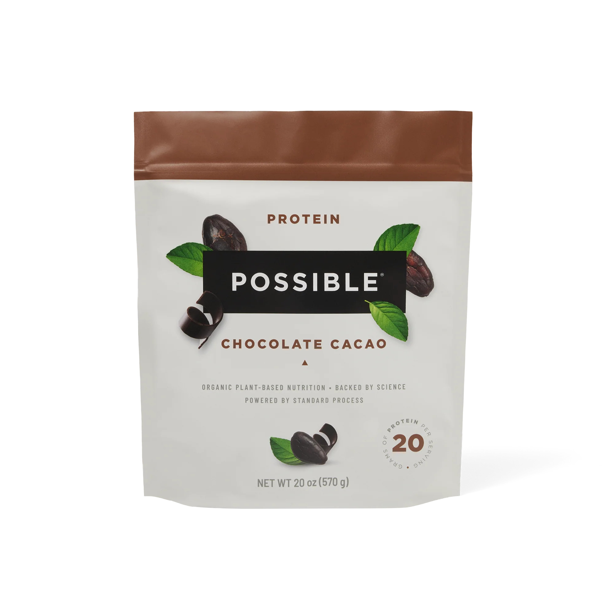 Possible Protein Powder Chocolate Cacao - 20 Grams Vegan Plant-Based Protein Mix, Non-GMO, Organic, Non-Dairy - 15-day supply