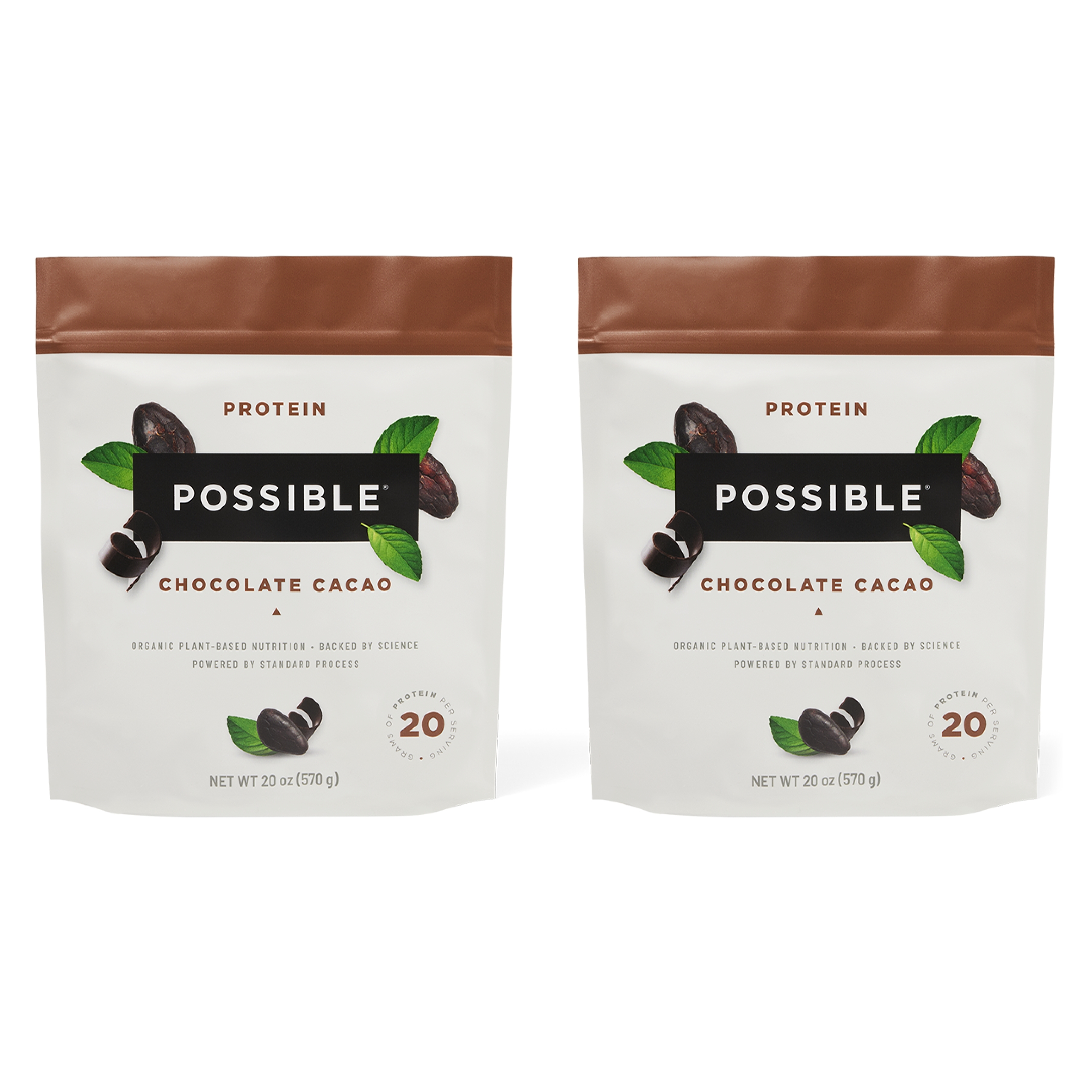 Possible Protein Powder Chocolate Cacao - 20 Grams Vegan Plant-Based Protein Mix, Non-GMO, Organic, Non-Dairy - 30-day supply