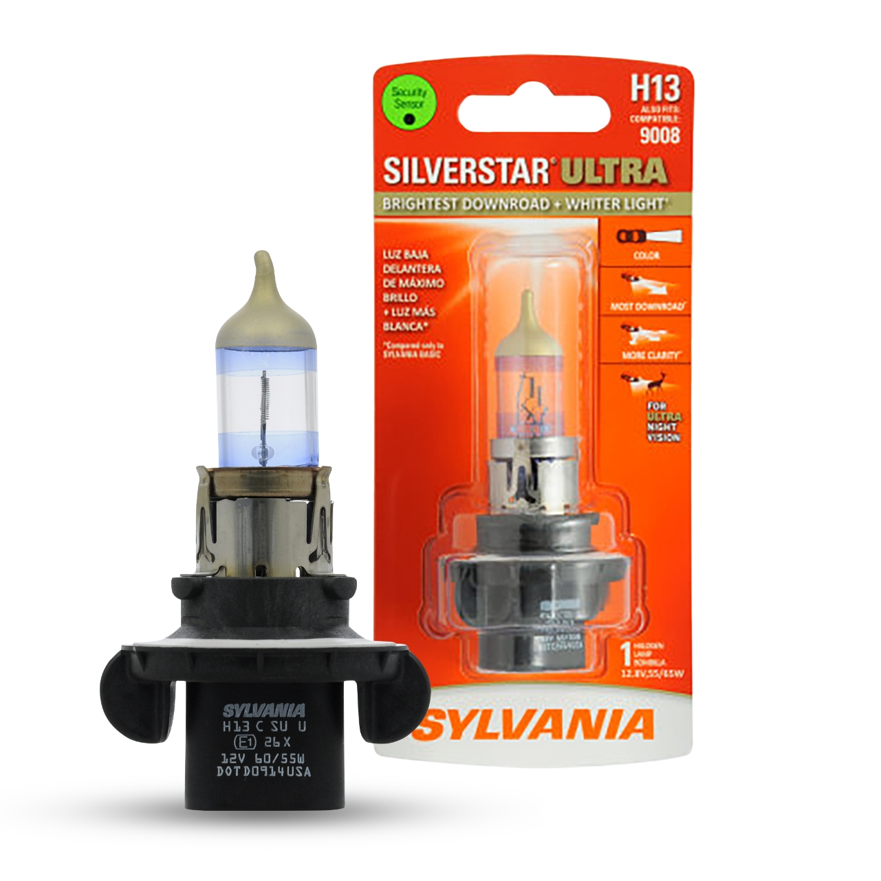 SYLVANIA H13 SilverStar Ultra High Performance Halogen Headlight Bulb, (Contains 1 Bulb), white (H13SU.BP)