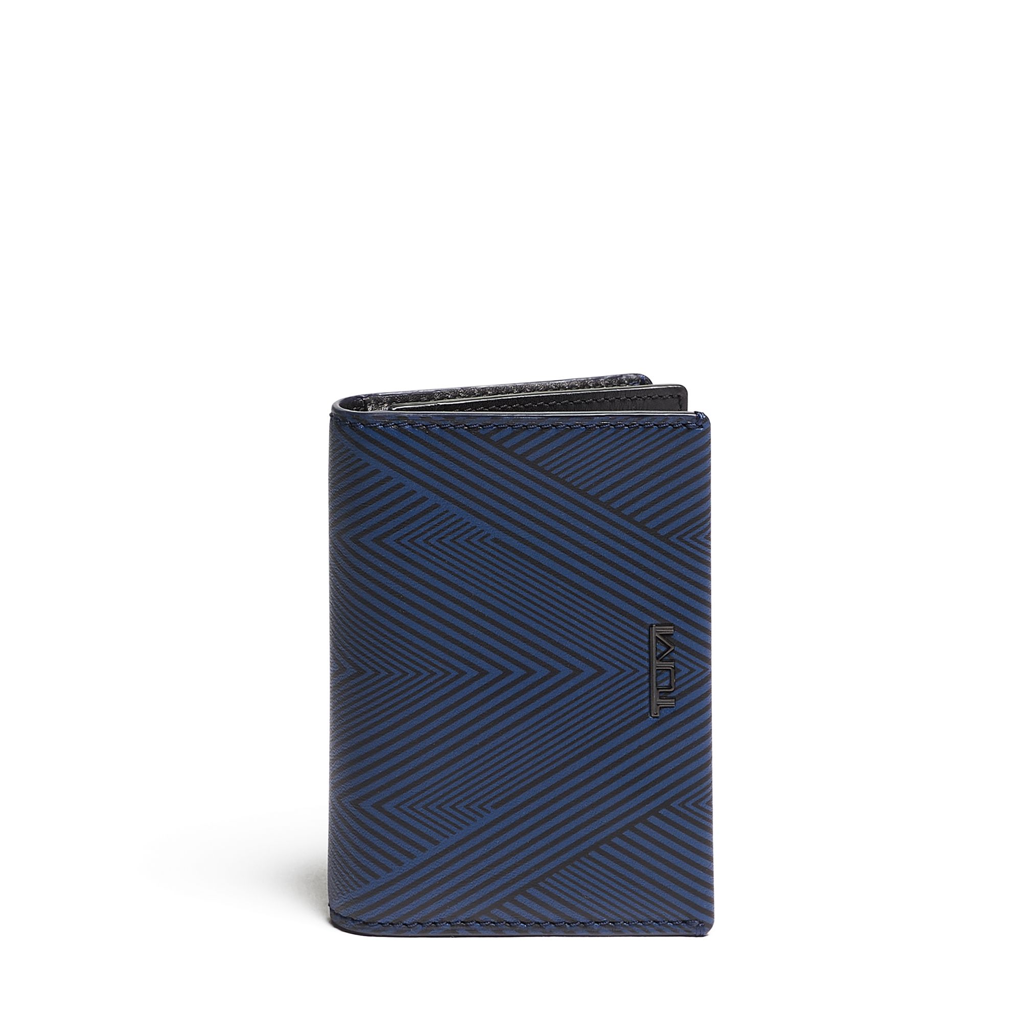 TUMI - Nassau Gusseted Card Case - Card Holder Wallet for Men & Women - With ID Window - Nappa Leather Material - Navy/Herringbone