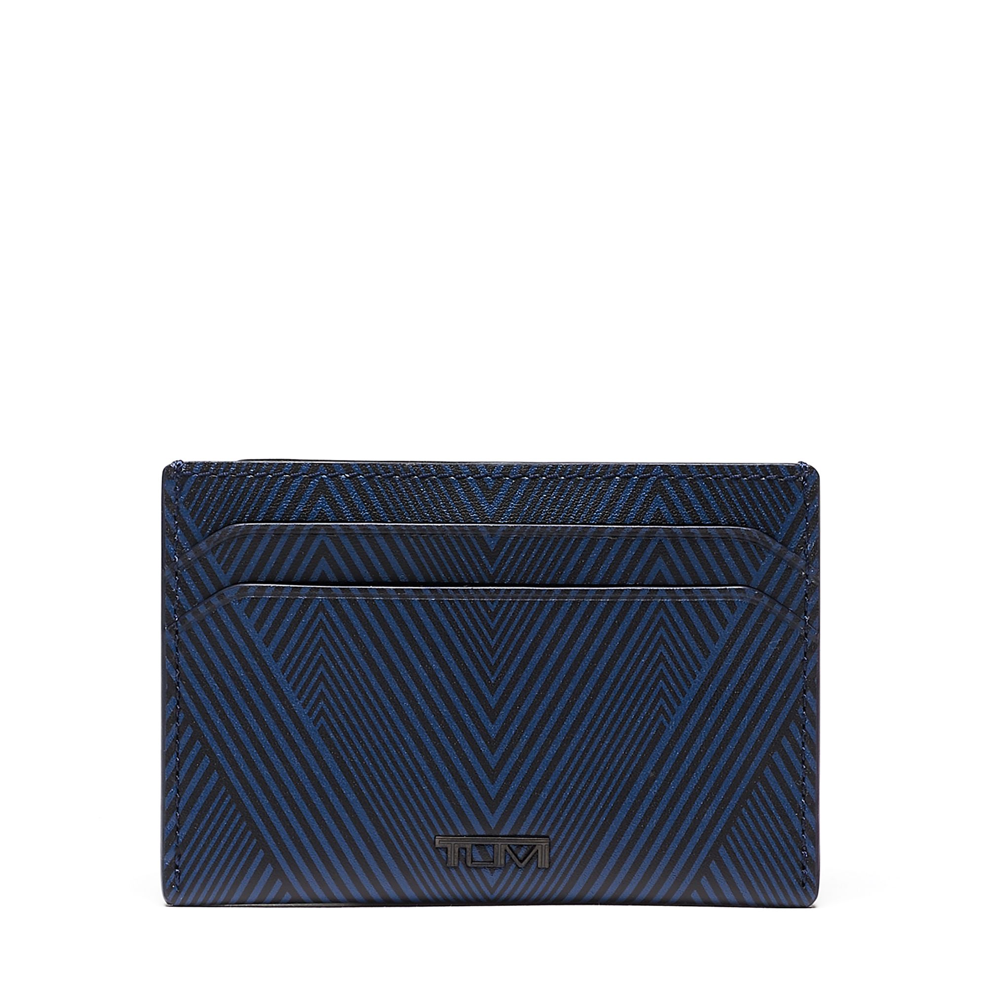 TUMI - Nassau Slim Card Case - Slim Wallet Card Holder for Men & Women - Thin Wallet - Soft Nappa Leather Material - Navy Herringbone